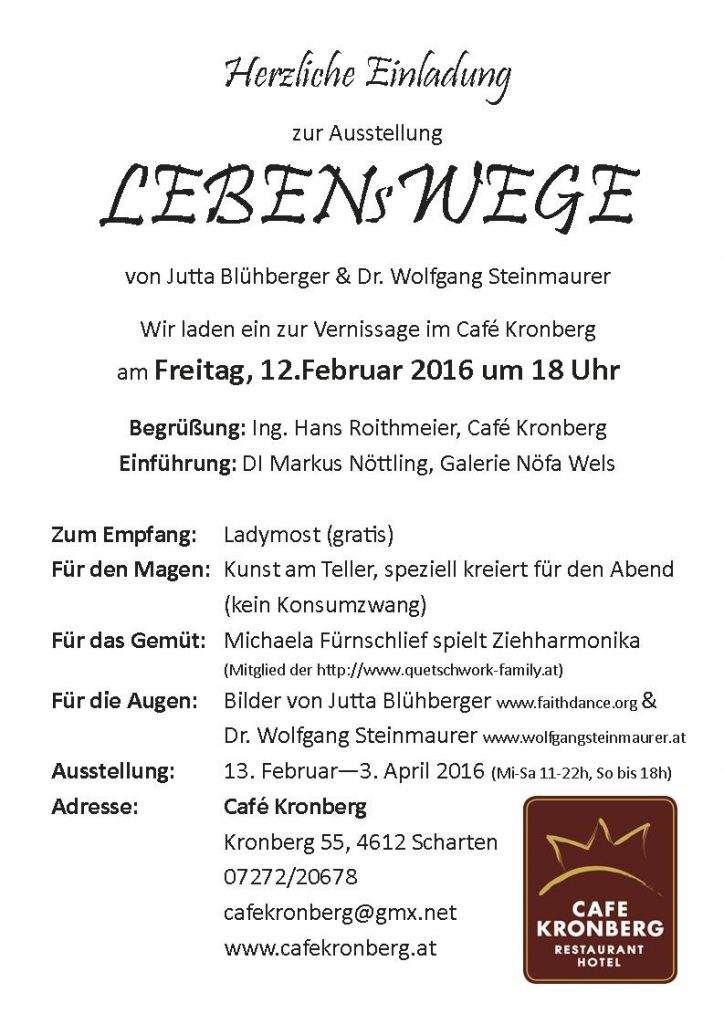 Vernissage der Ausstellung LEBENsWEGE im Café Kronberg in Scharten